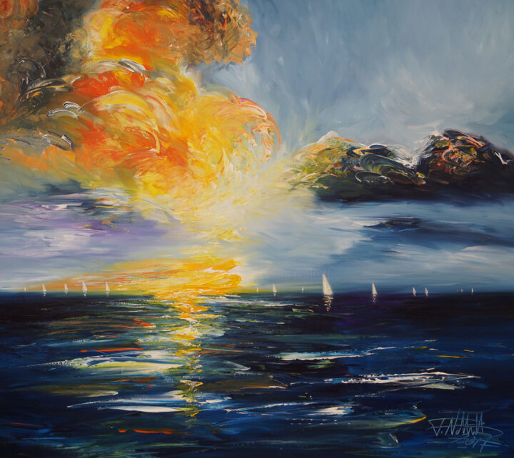 Peinture intitulée "Beautiful Seascape…" par Peter Nottrott, Œuvre d'art originale, Acrylique