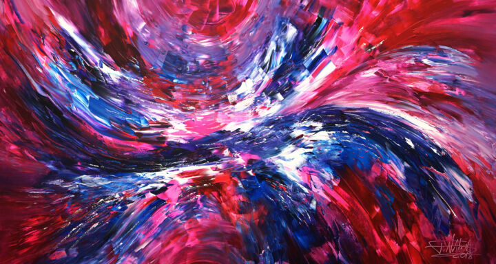 Painting titled "Magenta Blue Abstra…" by Peter Nottrott, Original Artwork, Acrylic