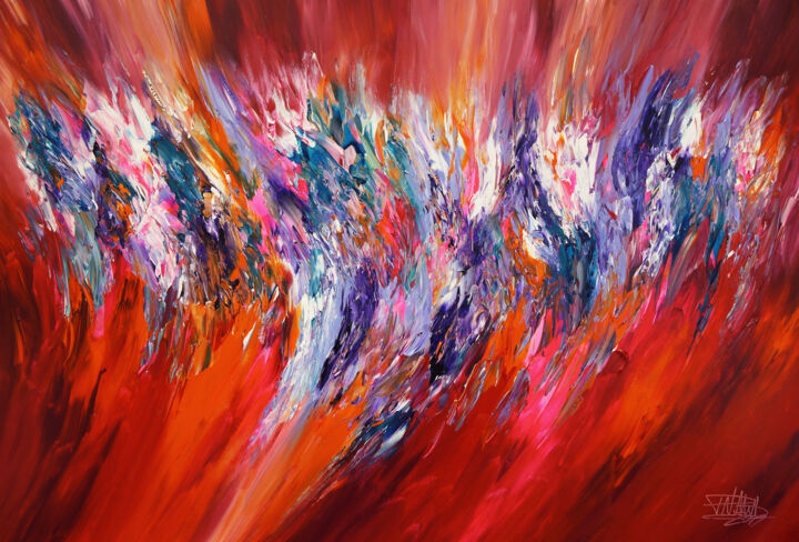 Painting titled "Red Energy Abstract…" by Peter Nottrott, Original Artwork, Acrylic