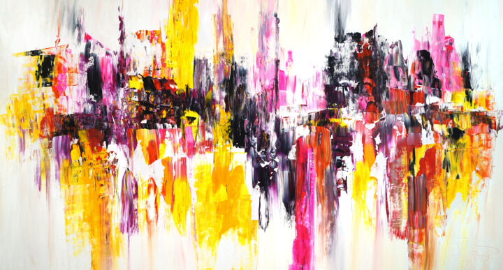 Malerei mit dem Titel "Yellow And Pink L 1" von Peter Nottrott, Original-Kunstwerk, Acryl
