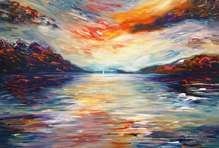 Peinture intitulée "Romantic Sunset Sai…" par Peter Nottrott, Œuvre d'art originale, Acrylique