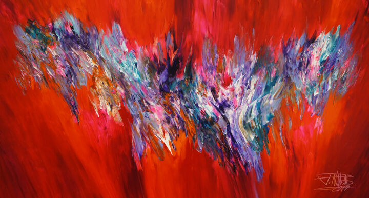Pintura intitulada "Red Energy Abstract…" por Peter Nottrott, Obras de arte originais, Acrílico