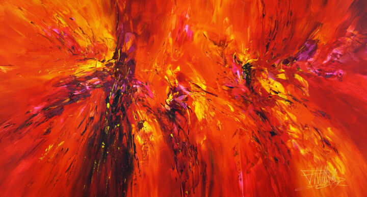 Malerei mit dem Titel "Hot Red Emotions L 1" von Peter Nottrott, Original-Kunstwerk, Acryl