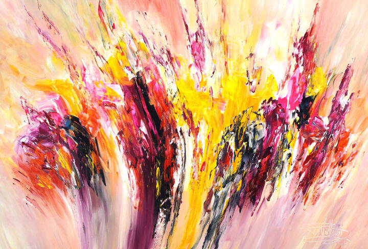 Painting titled "Yellow Magenta Blac…" by Peter Nottrott, Original Artwork, Acrylic