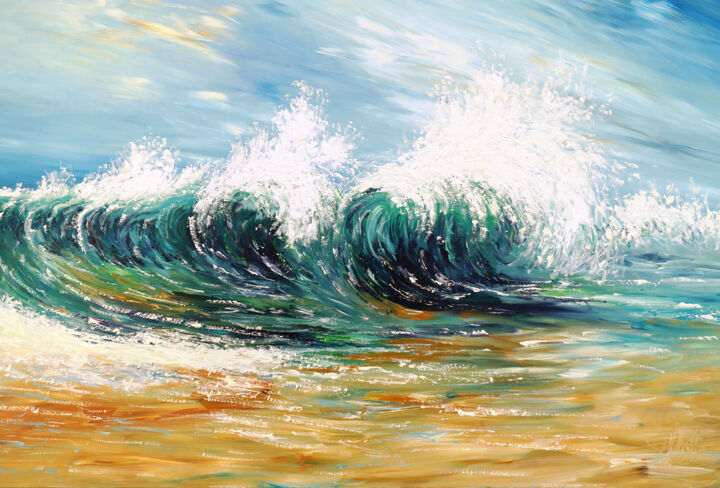 Peinture intitulée "Seascape Breaking W…" par Peter Nottrott, Œuvre d'art originale, Acrylique
