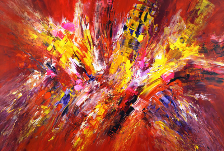 Painting titled "Red And Yellow Abst…" by Peter Nottrott, Original Artwork, Acrylic
