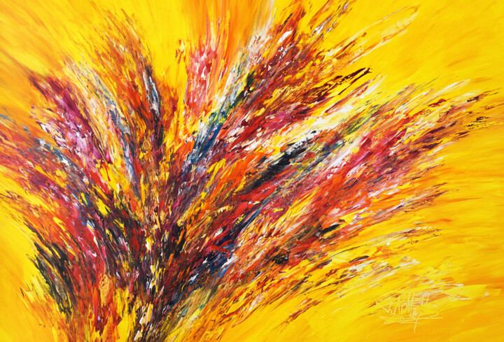 Painting titled "Yellow Red Abstract…" by Peter Nottrott, Original Artwork, Acrylic