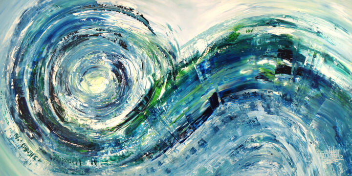 Malerei mit dem Titel "Turquoise Blue Wave…" von Peter Nottrott, Original-Kunstwerk, Acryl