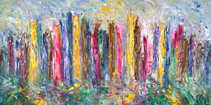 Schilderij getiteld "City Skyline XXL 1" door Peter Nottrott, Origineel Kunstwerk, Acryl