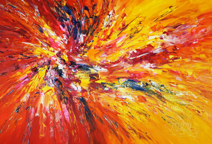 Painting titled "Yellow Red Abstract…" by Peter Nottrott, Original Artwork, Acrylic