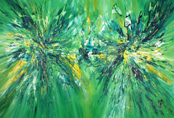 Painting titled "Green Energy XL 3" by Peter Nottrott, Original Artwork, Acrylic
