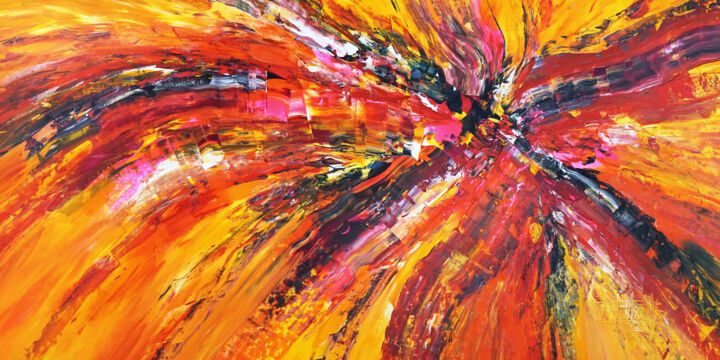 Peinture intitulée "Yellow Red Abstract…" par Peter Nottrott, Œuvre d'art originale, Acrylique