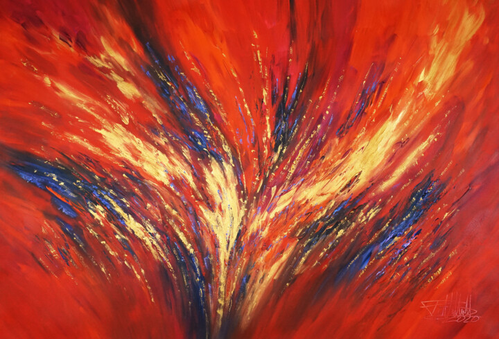 Painting titled "Red And Gold Energy…" by Peter Nottrott, Original Artwork, Acrylic