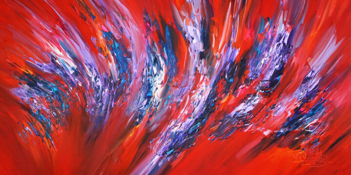 Peinture intitulée "Lavender Red Waves…" par Peter Nottrott, Œuvre d'art originale, Acrylique