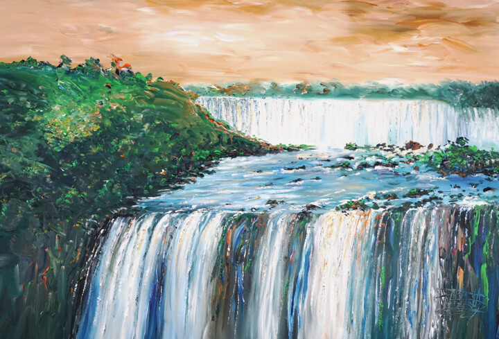 Painting titled "Awesome Waterfall X…" by Peter Nottrott, Original Artwork, Acrylic
