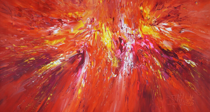Malerei mit dem Titel "Yellow Red Adventur…" von Peter Nottrott, Original-Kunstwerk, Acryl