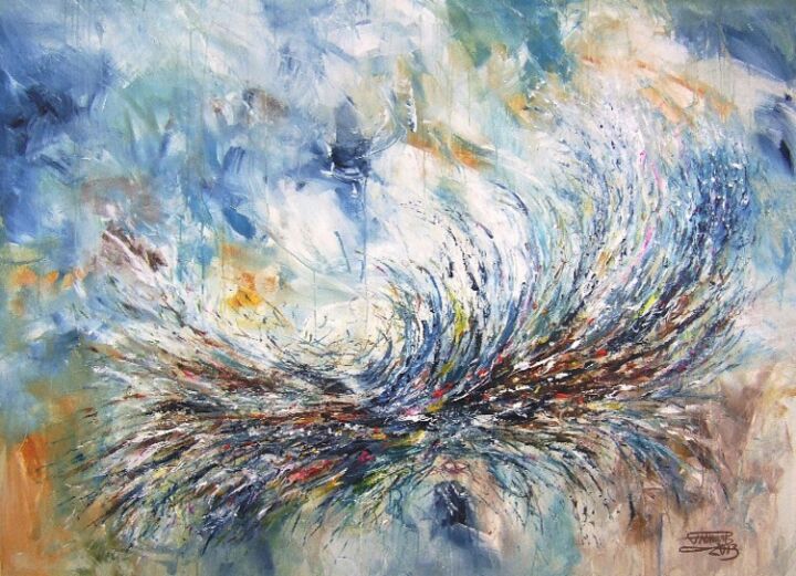 Peinture intitulée "The Wave 1, gerollt…" par Peter Nottrott, Œuvre d'art originale, Acrylique