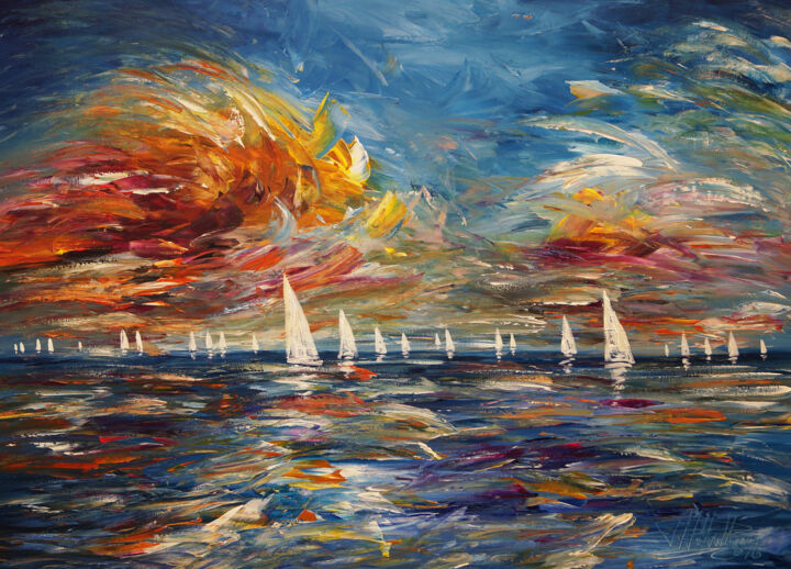Pintura intitulada "Seascape Sailng Imp…" por Peter Nottrott, Obras de arte originais, Acrílico