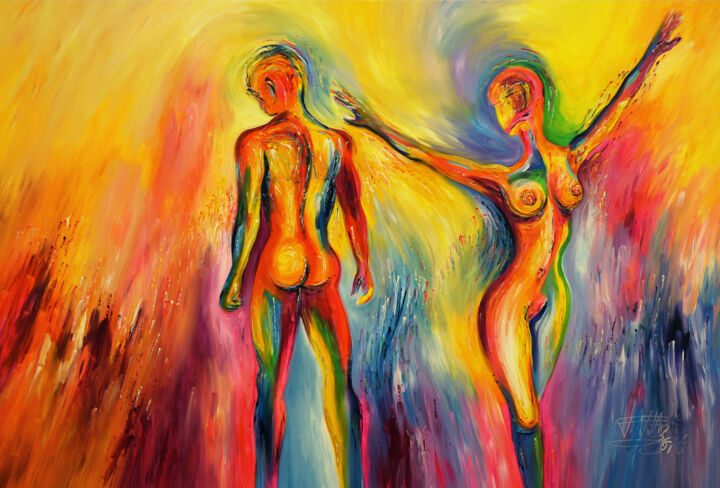 Painting titled "Amorist And Nude XL…" by Peter Nottrott, Original Artwork, Acrylic