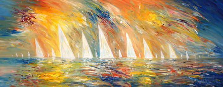 Pintura intitulada "Sailing Regatta L 1" por Peter Nottrott, Obras de arte originais, Acrílico