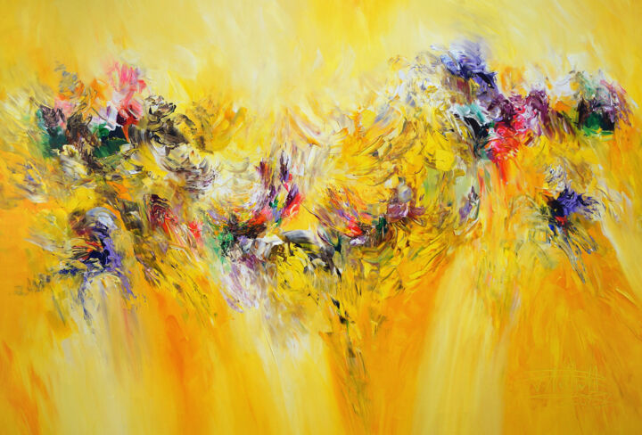 Painting titled "Yellow Dreamworld X…" by Peter Nottrott, Original Artwork, Acrylic