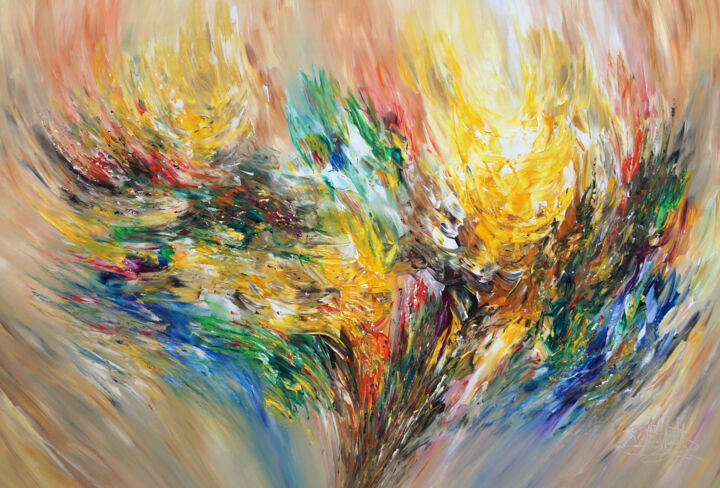 Painting titled "Yellow Expansion XL…" by Peter Nottrott, Original Artwork, Acrylic