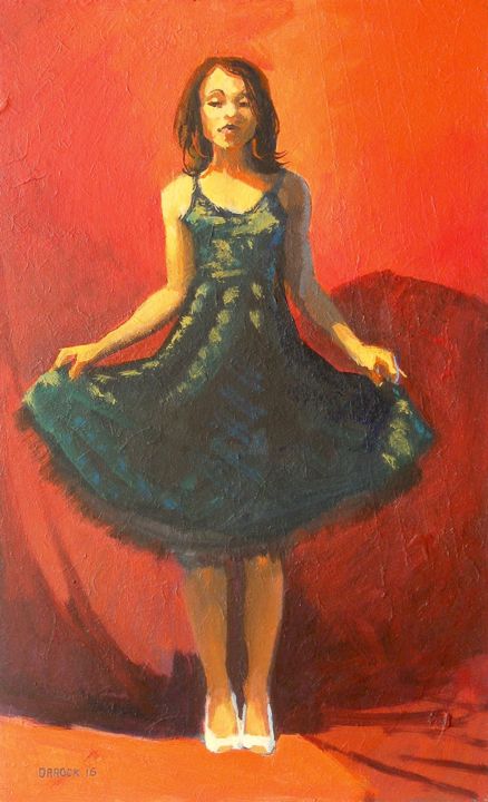 Painting titled "Girl in a green dre…" by Peter Orrock, Original Artwork, Acrylic