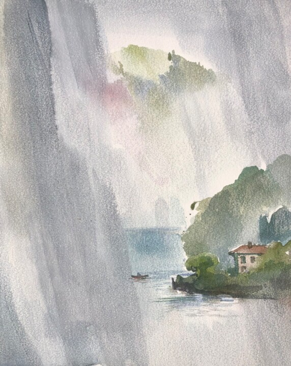 Painting titled "Rain" by Peter Otlan, Original Artwork, Watercolor