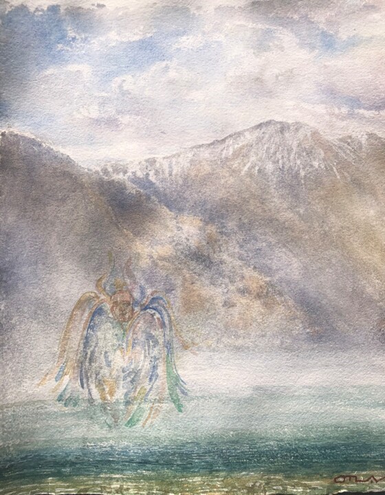 Ζωγραφική με τίτλο "Spirits of the lake" από Peter Otlan, Αυθεντικά έργα τέχνης, Ακουαρέλα
