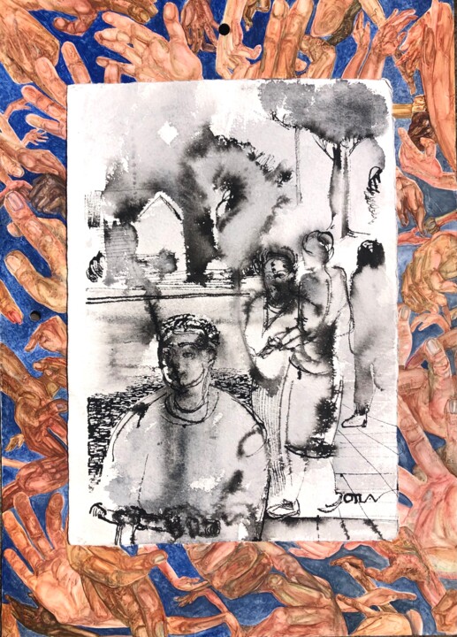 Ζωγραφική με τίτλο "Society" από Peter Otlan, Αυθεντικά έργα τέχνης, Ακουαρέλα Τοποθετήθηκε στο Χαρτόνι