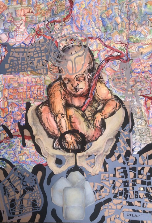 Картина под названием "Eon-the child on th…" - Peter Otlan, Подлинное произведение искусства, Акварель