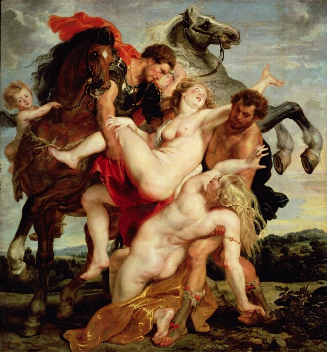 Malerei mit dem Titel "Le viol des filles…" von Peter Paul Rubens, Original-Kunstwerk, Öl
