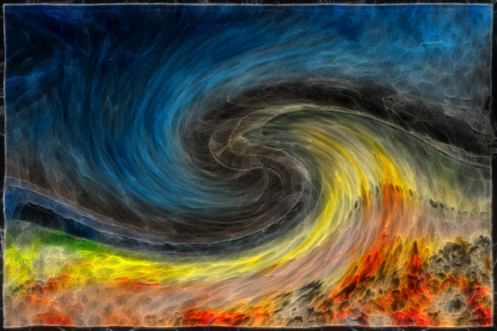Digitale Künste mit dem Titel "Fire in the sky" von Peter Reichel, Original-Kunstwerk, Foto-Montage