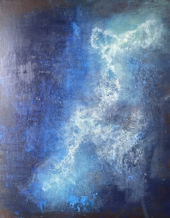 Painting titled "Silver Nebula" by Peter Ren, Original Artwork, Acrylic Mounted on Wood Stretcher frame