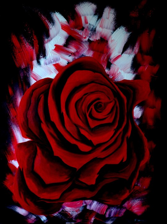 Painting titled "Rose on fire" by Peter Seminck, Original Artwork, Oil