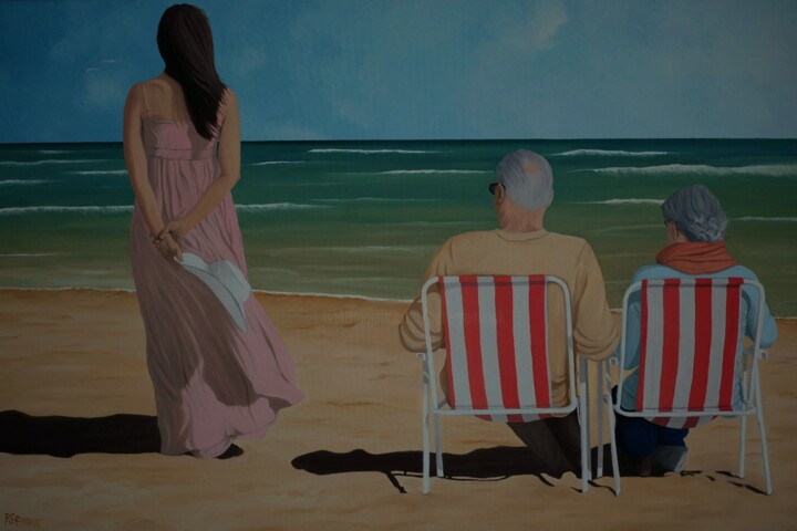 Schilderij getiteld "On the beach with M…" door Peter Seminck, Origineel Kunstwerk, Olie