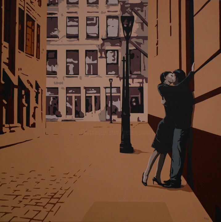 Peinture intitulée "Urban kiss" par Peter Seminck, Œuvre d'art originale, Acrylique