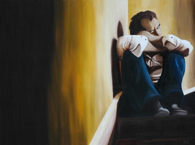 Painting titled "Thinking" by Peter Seminck, Original Artwork, Oil
