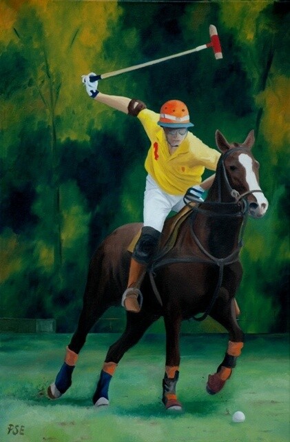 Schilderij getiteld "Polo Player" door Peter Seminck, Origineel Kunstwerk, Olie