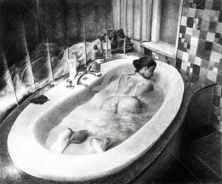 Σχέδιο με τίτλο "Le bain - Bathtime" από Peter Soyman, Αυθεντικά έργα τέχνης, Μολύβι
