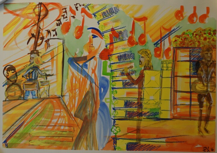 Картина под названием "Golden Jazz" - Peter Stutz, Подлинное произведение искусства, Акварель