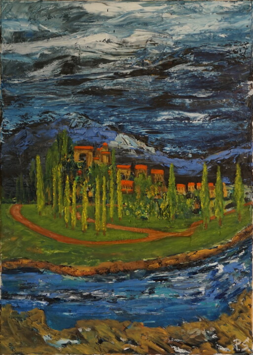 Painting titled "Temple-Hill" by Peter Stutz, Original Artwork, Oil