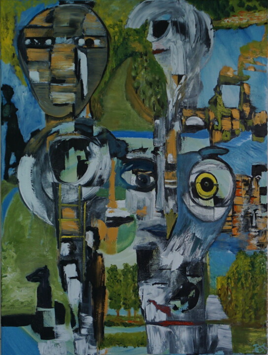 제목이 "The Blue Owl"인 미술작품 Peter Stutz로, 원작, 기름 나무 들것 프레임에 장착됨
