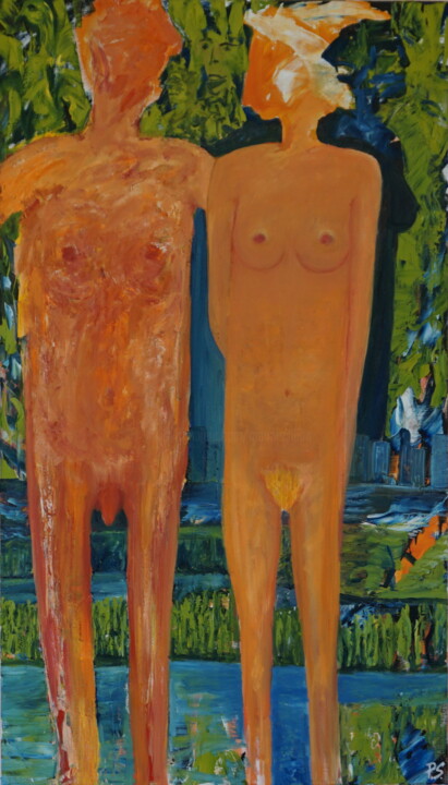 Painting titled "Nude Hiking" by Peter Stutz, Original Artwork, Oil