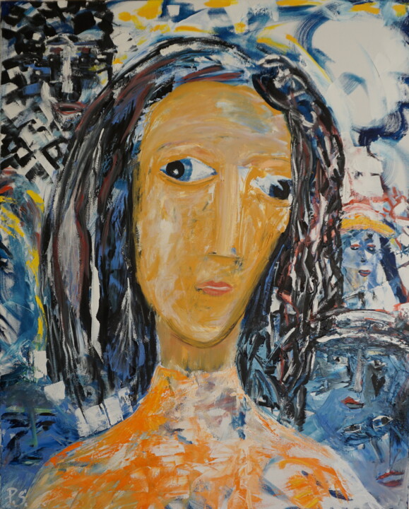 Painting titled "Cross eyed girl" by Peter Stutz, Original Artwork, Oil