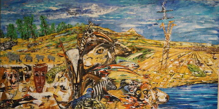Malerei mit dem Titel "Wild Life Africa" von Peter Stutz, Original-Kunstwerk, Öl Auf Keilrahmen aus Holz montiert