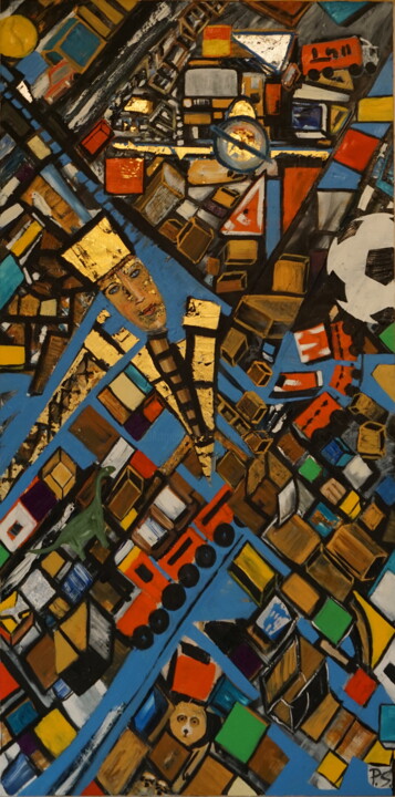 Malerei mit dem Titel "Toybox" von Peter Stutz, Original-Kunstwerk, Öl Auf Keilrahmen aus Holz montiert