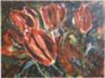 Schilderij getiteld "rode tulpen" door Peter  T. De Valois, Origineel Kunstwerk