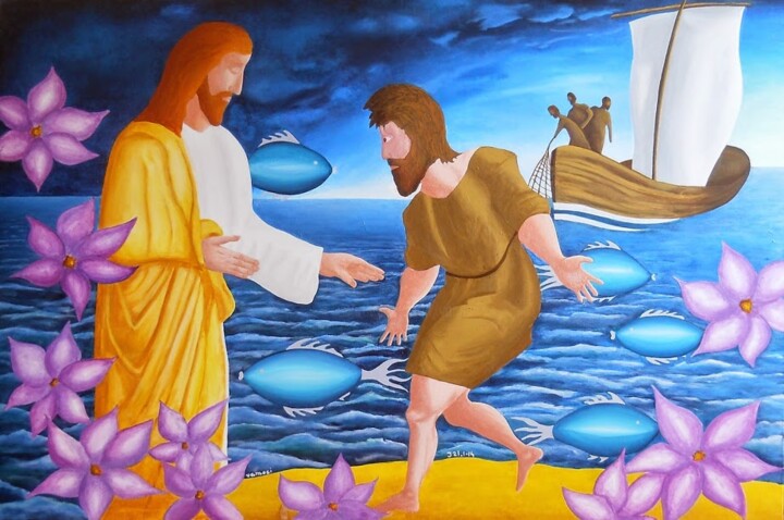 Painting titled "Gospel of John 21" by Peter Vamosi, Original Artwork, Acrylic