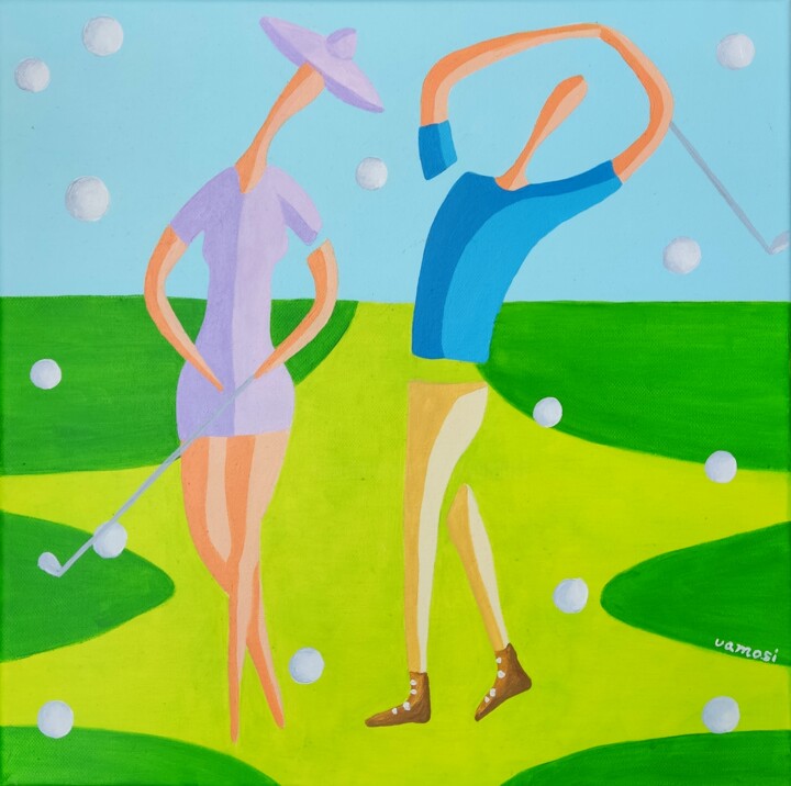 Painting titled "Golf passion 1. - W…" by Peter Vamosi, Original Artwork, Acrylic Mounted on Wood Stretcher frame